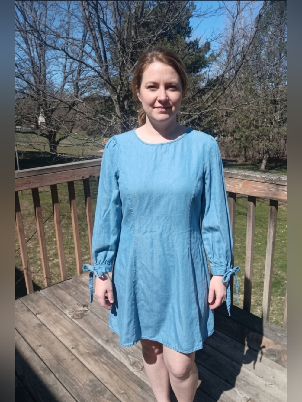 Zara Woman Premium Denim Collection Blue Long Tie Sleeve Dress Medium